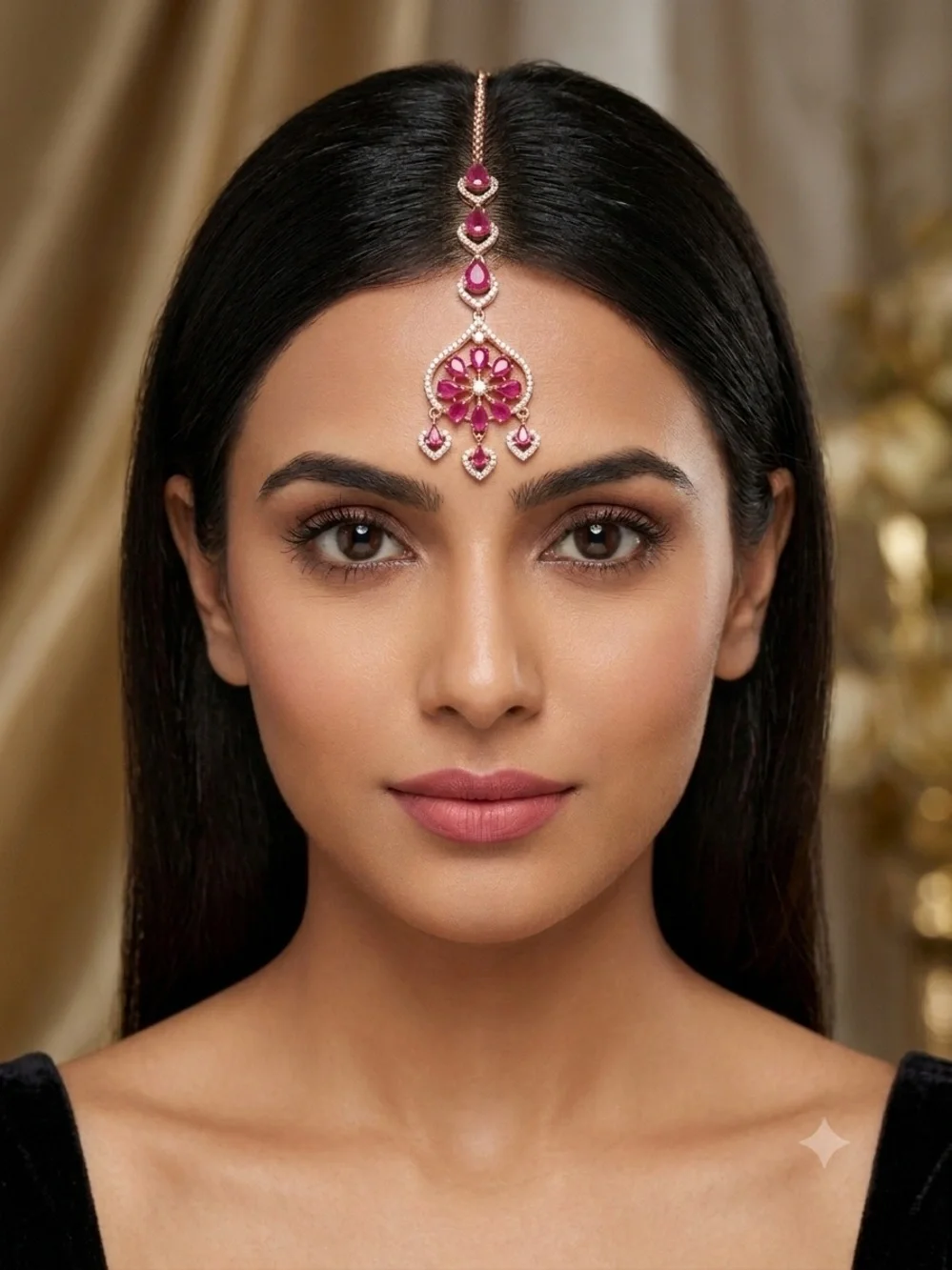 Pink and Gold Maang Tikka Headpiece